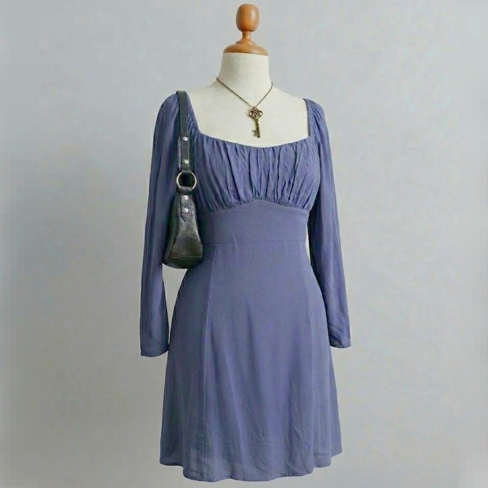 Blue Long Sleeve Mini Dress Coastal Cowgirl Stretchy Spring Brunch